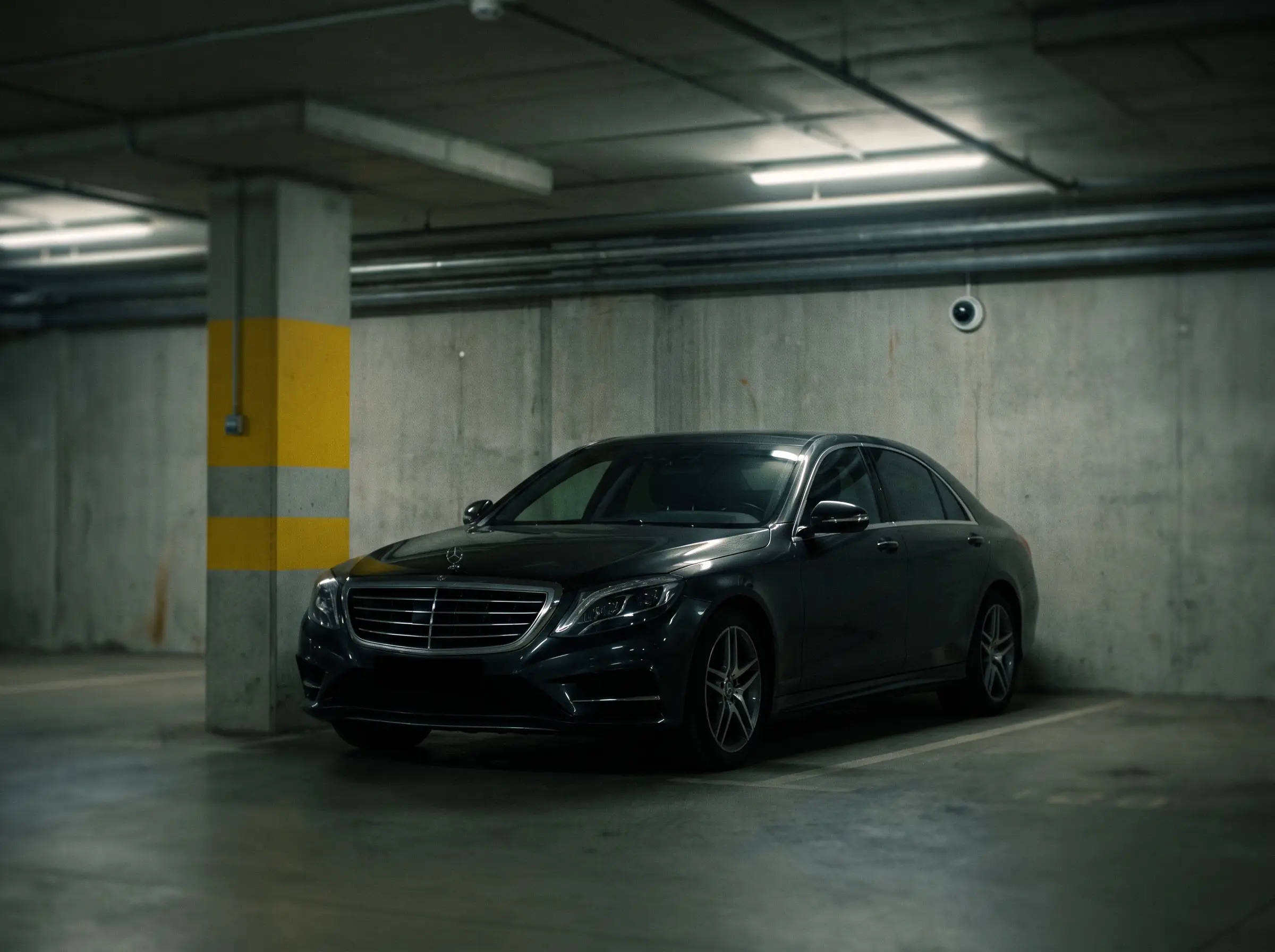 Sedan resting in a monitored climate controlled storage bay
